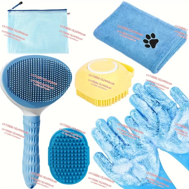 

6-Piece Dog Grooming Set Bath Towels Towels and Washing Gloves Shiny Fur Dog Grooming Supplies
