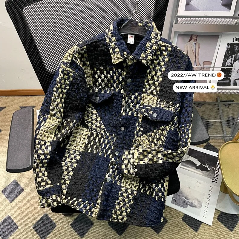 

Повседневная вязаная куртка в клетку для мужчин: весенне-осенняя, модная, в корейском стиле, с длинными рукавами, свободного кроя, верхняя одежда для подростков