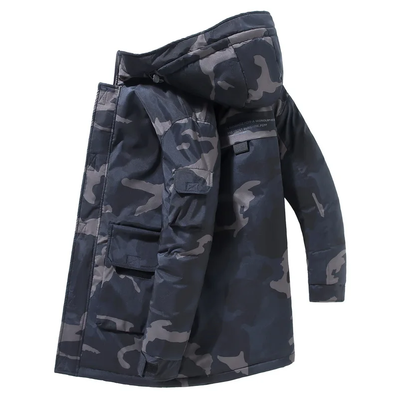 Men Parka Hooded Long Sleeve Zipper Parkas Cardigan Down Coats Spliced Pockets Patchwork High Street Autumn Winter 2025