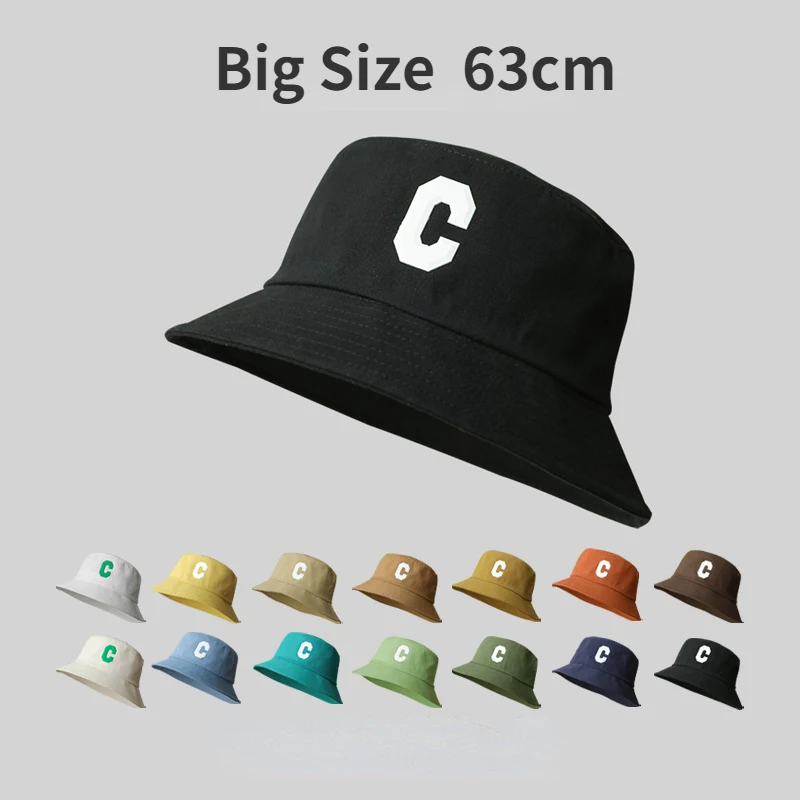 63CM Plus Size Bucket Hats for Men Women Summer Big Head Panama Bob Letter Hip Hop Caps Outdoor Sunshade Sun Fisherman Hat 2022