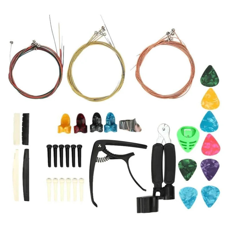 Guitar Accessories Kit 36 Pieces Guitar Tool with Guitar Picks, Capo, Guitar Strings, String Winder, Bridge Pins, Pin Puller, Sa