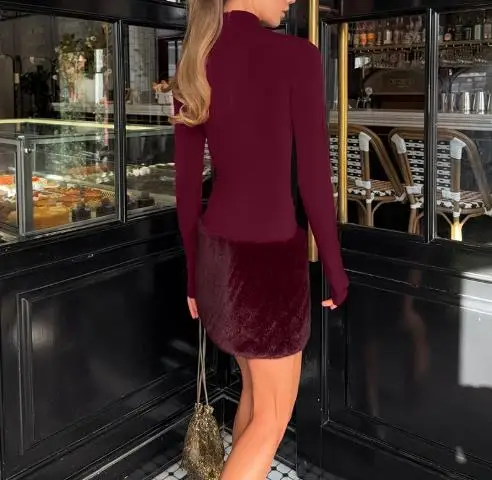 Vestido de falda con diseño de felpa de retales con cuello levantado de Color sólido de otoño, vestido que abraza la cadera a la moda y personalizado para mujer