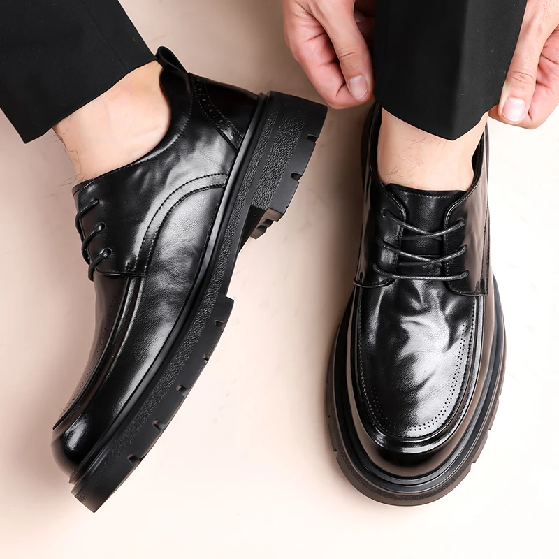 أحذية رجالية من الجلد الأسود مريحة للرجال على الطراز الكلاسيكي مناسبة لمكتب الأعمال أحذية كاجوال للبالغين بسيطة ومتعددة الاستخدامات