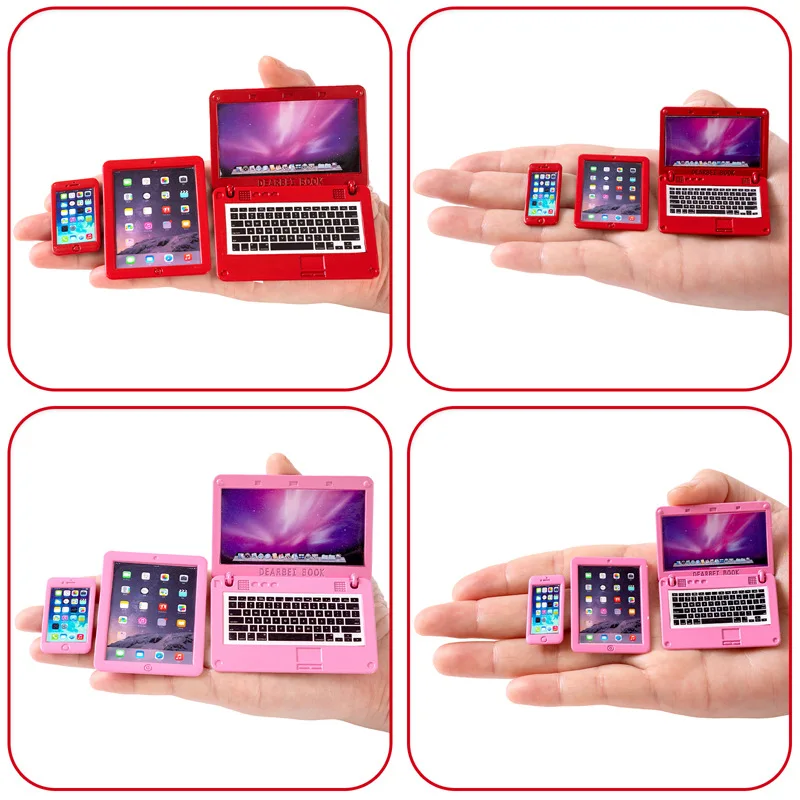1:12 دمية الديكور لطيف محاكاة كمبيوتر لوحي صغير محمول الهاتف المحمول وسادة بيت الدمية مصغرة بيت الدمية هدية للأطفال