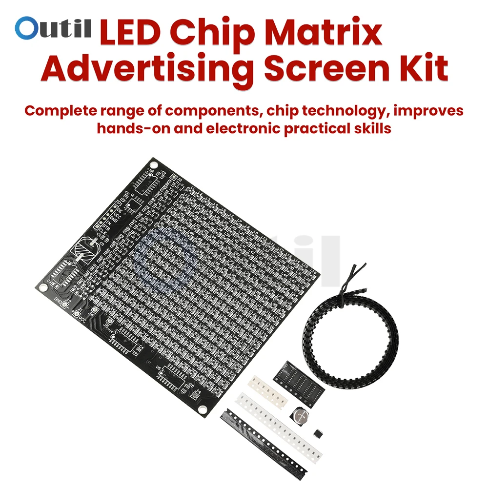 Zestaw DIY do elektroniki: Matryca LED 256 punktów, ekran reklamowy, dioda elektroluminescencyjna SMD, zestaw do lutowania, komponenty do nauki lutowania.