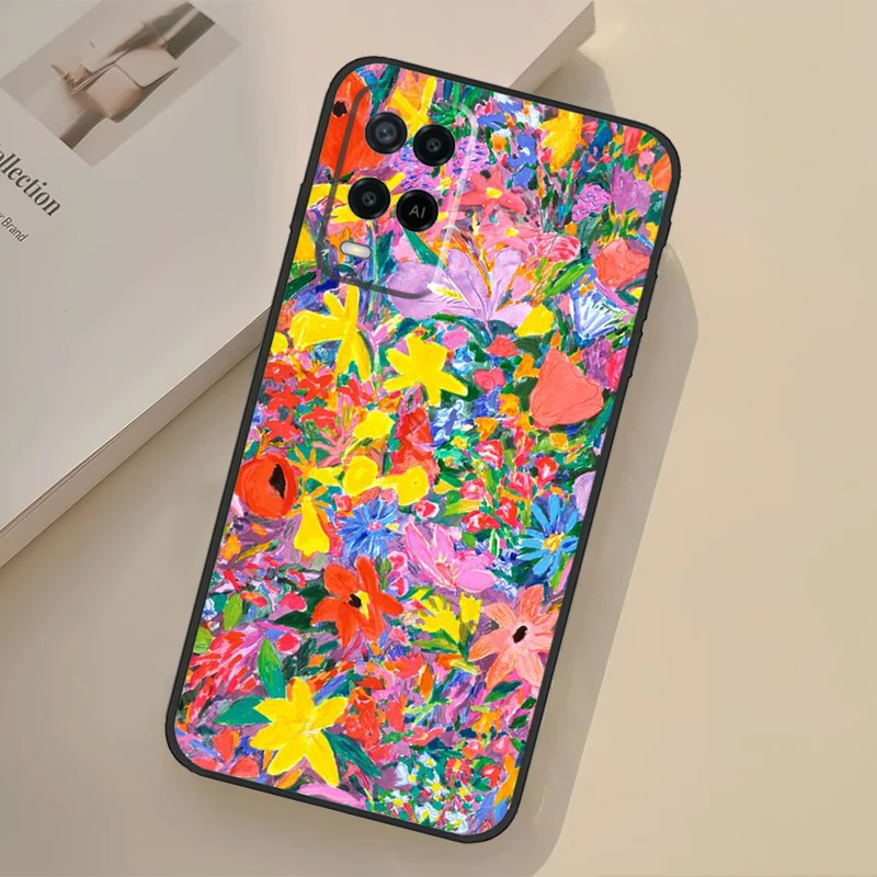 Colourful Flower Painting Art For OPPO A78 A98 A77 A57 A17 A74 A94 A15 A16 A52 A72 A91 A76 A96 A5 A9 A53S A54S A57S Case