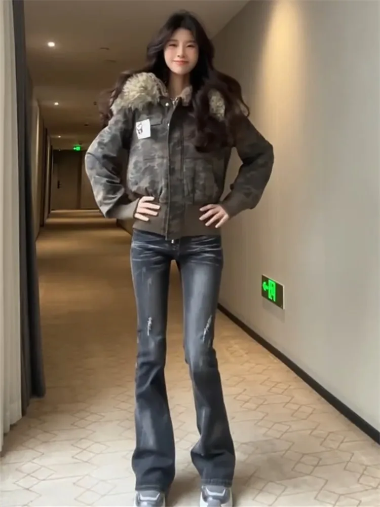 

Retro Low Waist Bell Bottom Denim Jeans Women's Slim Fit Elastic Faded Long Wear Resistant High Waist Ankle Length Boots