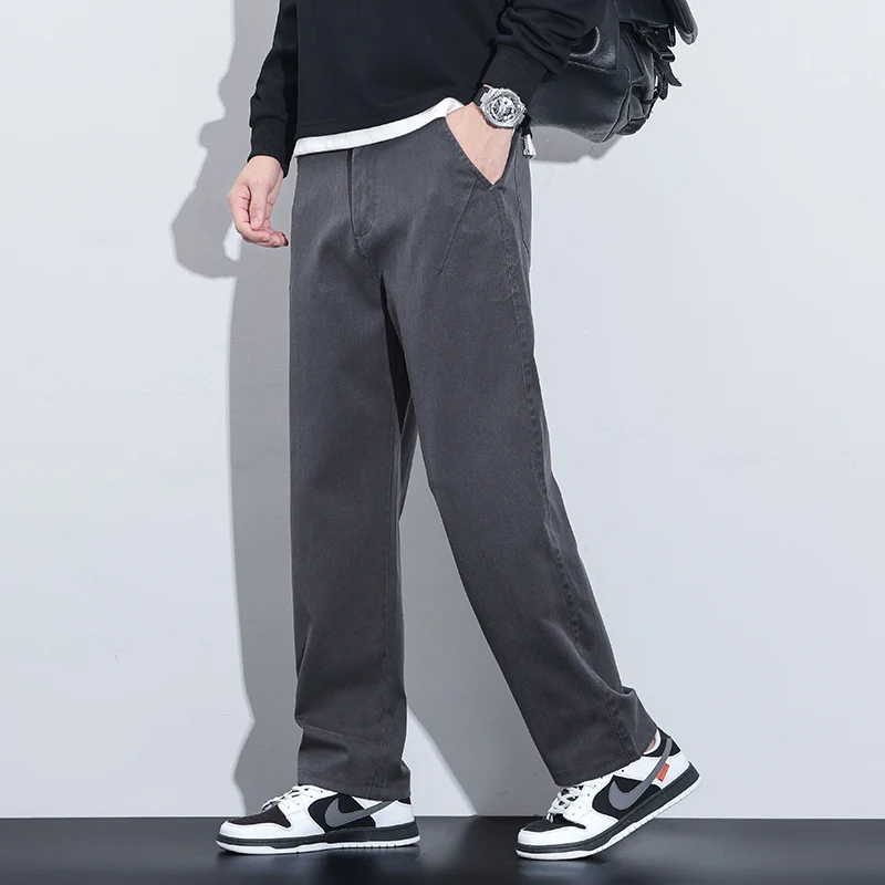 Men's Lyocell Loose Straight Long Pants 2025 Autumn Winter Japanese High Quality Casual Wide Leg Trousers Plus Size 38
