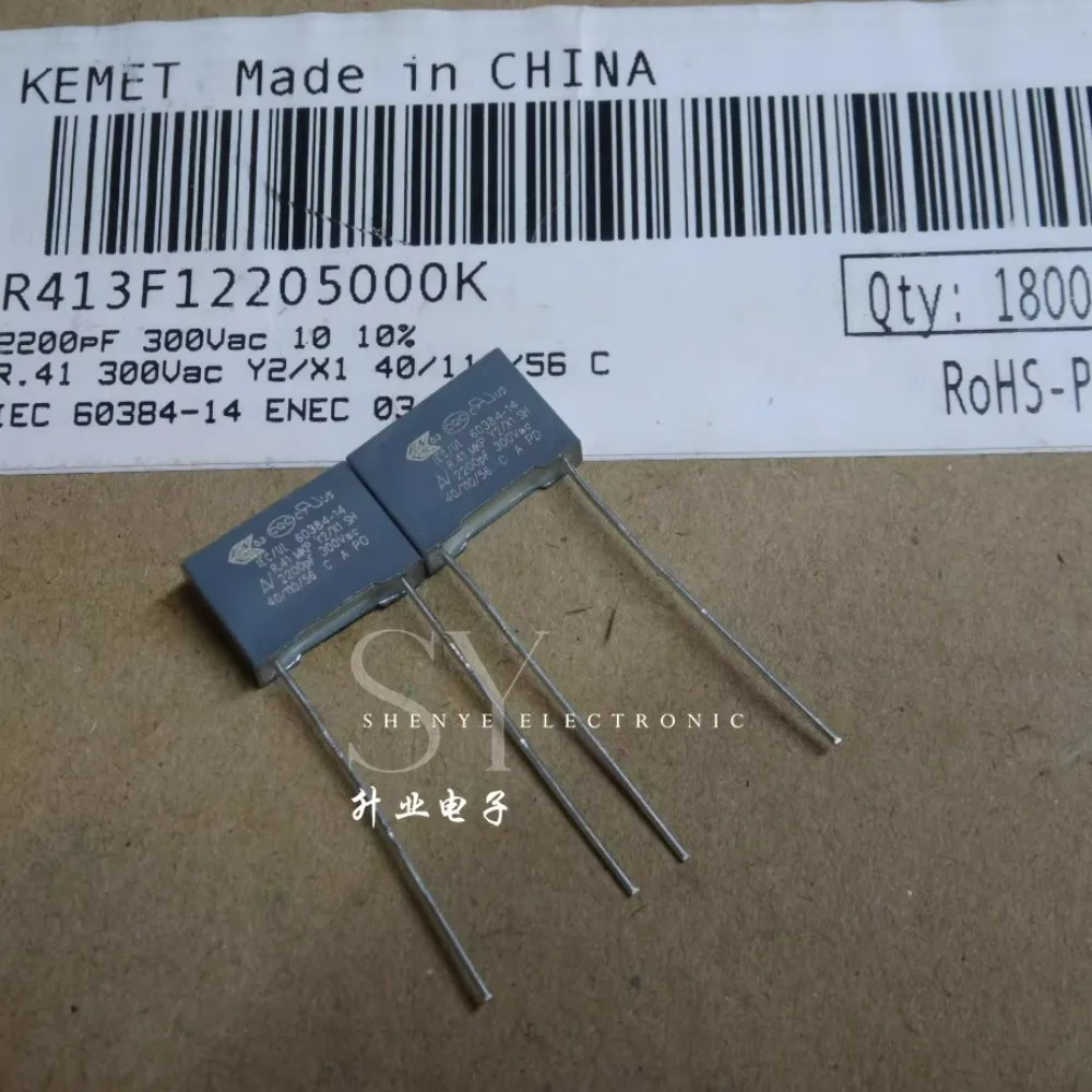 

10pcs/lot AV R41 MKP 0.0022uf 300VAC 2.2nf 2200pf 2n2 222 K Y2 Brand new 10mm film capacitor R413F12205000K