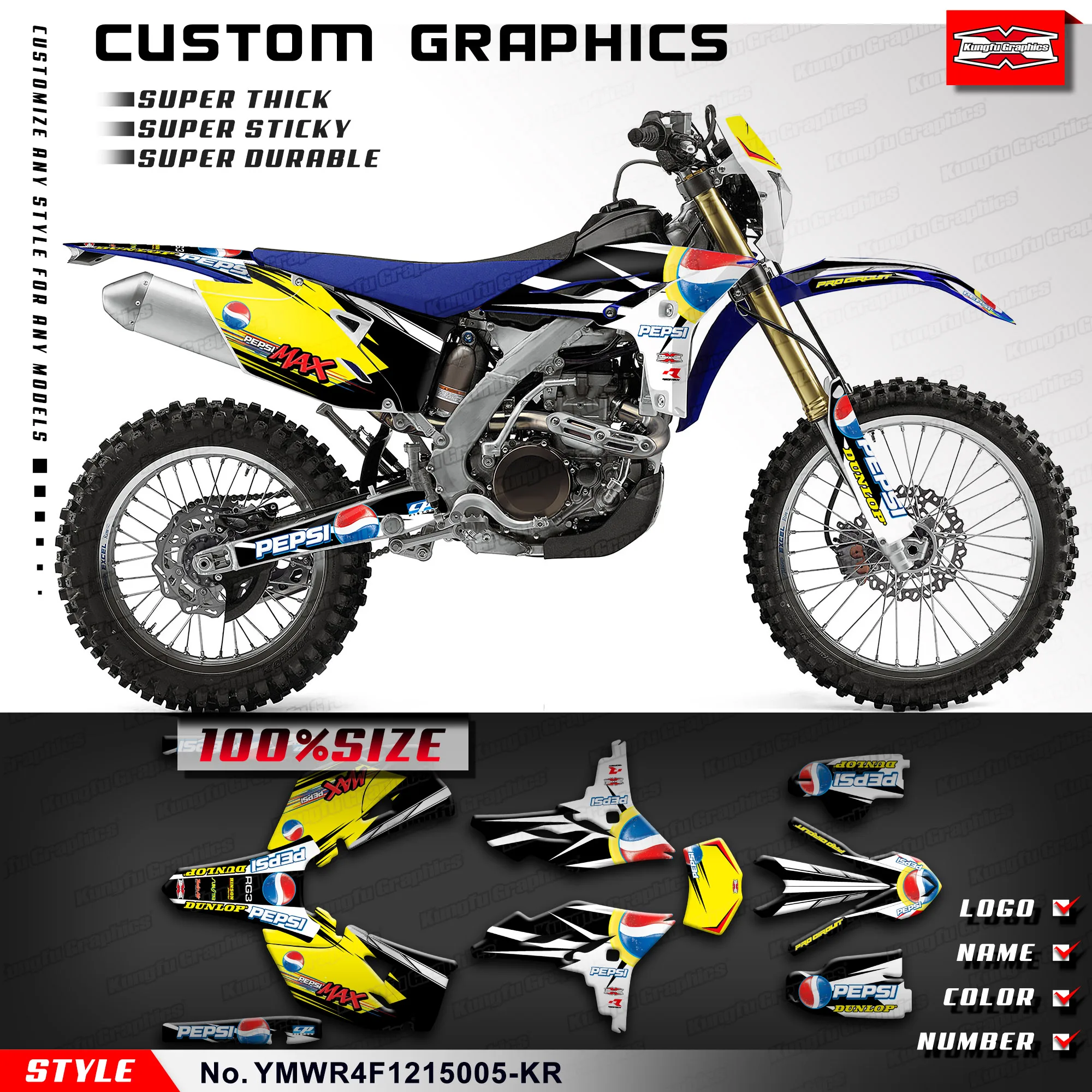 

KUNGFU GRAPHICS MX Stickers Custom Decal Kit for Yamaha WR450F 2012 2013 2014 2015 YMWR4F1215005-KR