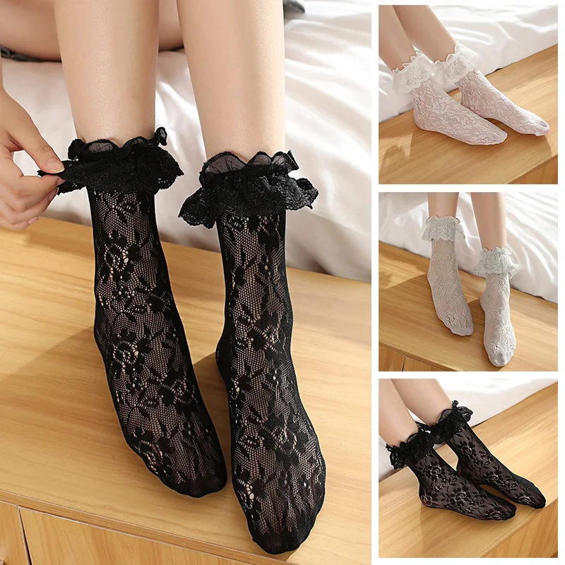 Sexy Lace Mesh Fishnet Socks Mixed Fiber Transparent Stretch Elasticity Ankle Net Yarn Thin Women Cool Socks