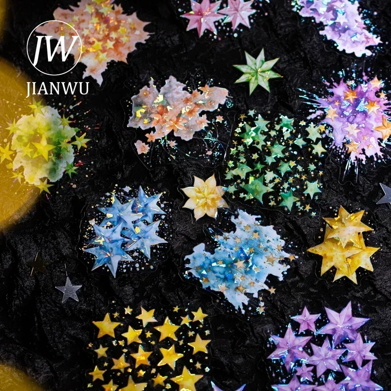 JIANWU A Piece of Starlight Series Vintage Star Landscaping Material Collage PET Sticker Creative DIY Journal Stationery