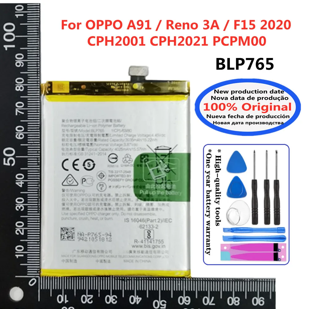 New High Quality Original BLP765 4025mAh Battery For OPPO A91 / Reno 3A / F15 2020 CPH2001 CPH2021 PCPM00 Smart Phone Batteries