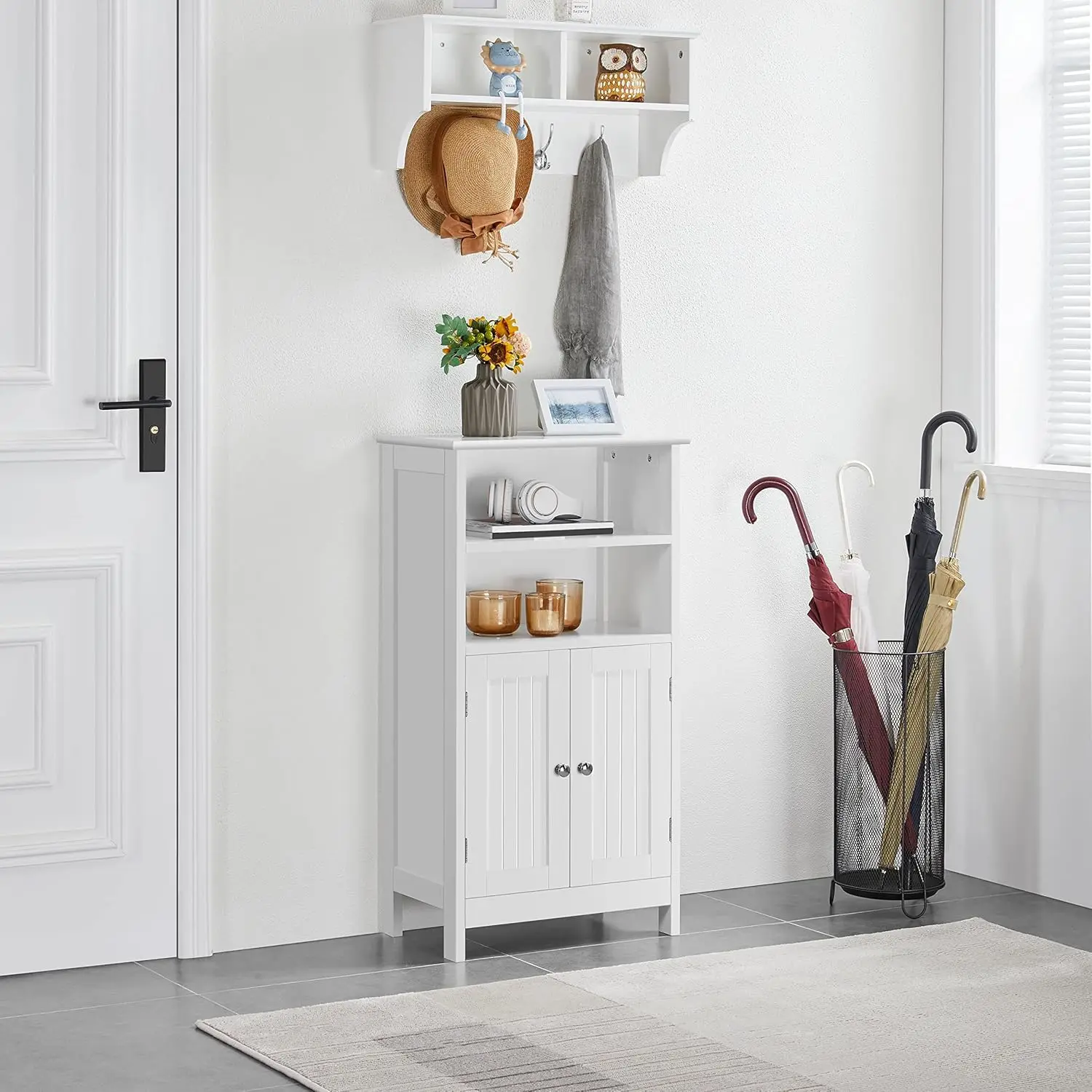 Bathroom Floor Cabinet, Free Standing Cabinet with Double Door and Adjustable Shelf, Side Tall Storage Organizer for L