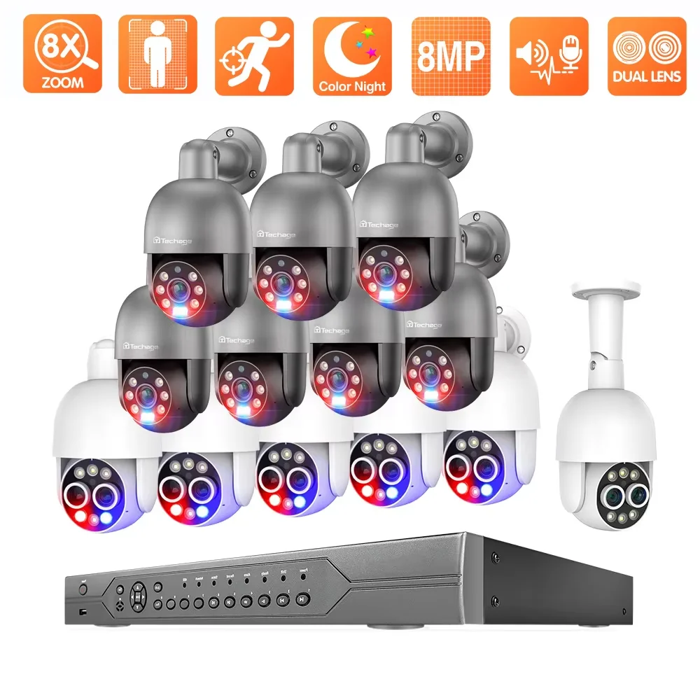 16CH 4K 8X Hybrid Zoom PTZ Dual Lens POE Security System HD 8MP Outdoor CCTV Record Surveillance Protection Kit H.265 NVR