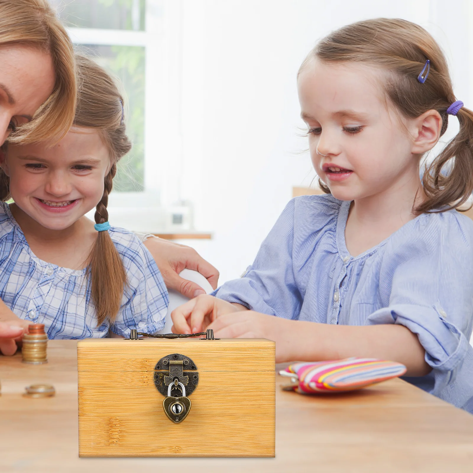 صندوق الكنز الخشبي خمر حصالة على شكل حيوان مع قفل القلب عملة جامع المنظم صندوق تخزين الكنز الصغيرة للهدايا