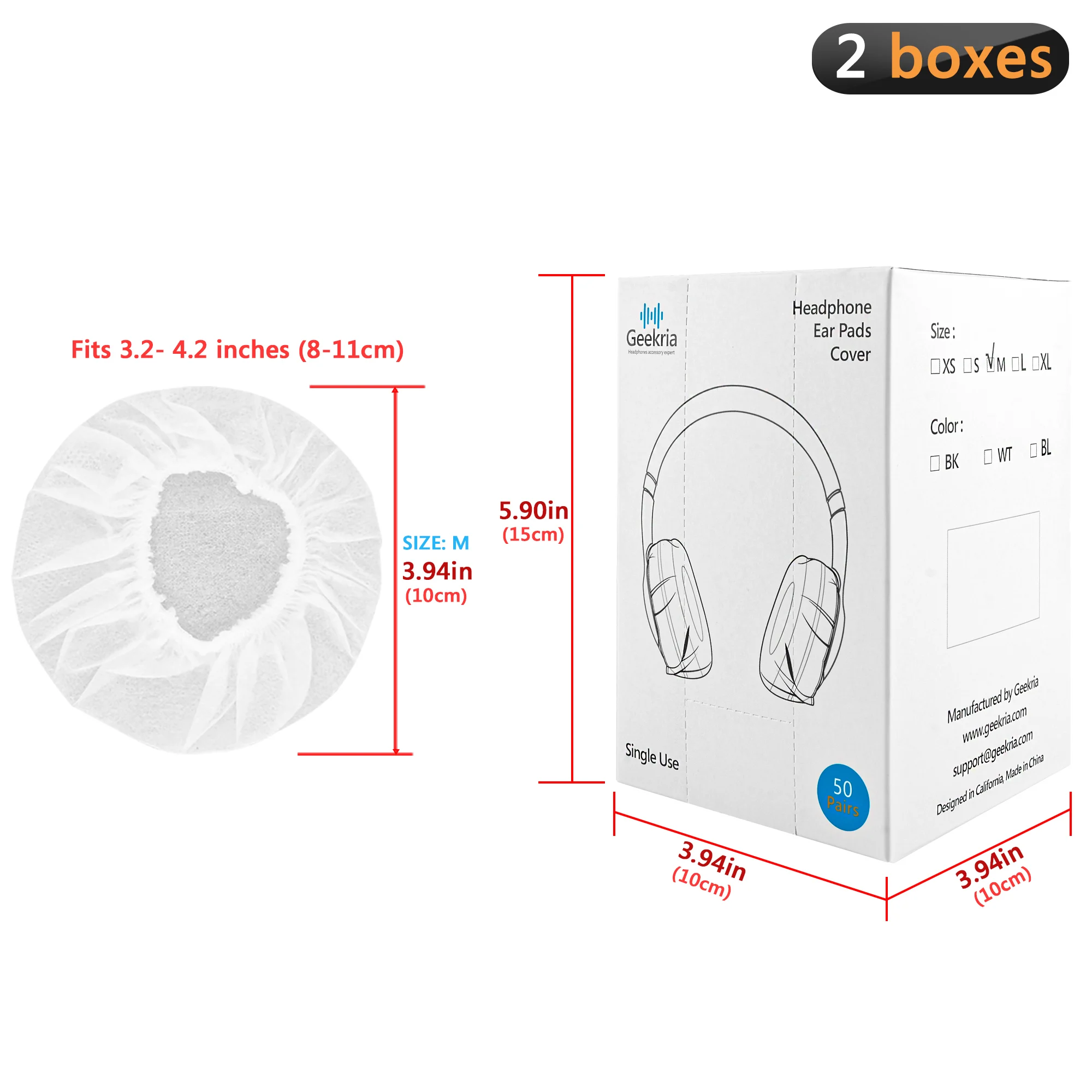 Geekria 100 Pairs Disposable Headphone Covers with Dispenser Box, Stretchable Sanitary Ear Pads Covers