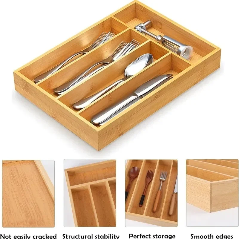 Bamboo Cutlery Divide Storage Trays Rack Neat Elegant Kitchen Drawer Organizer Home Accessories