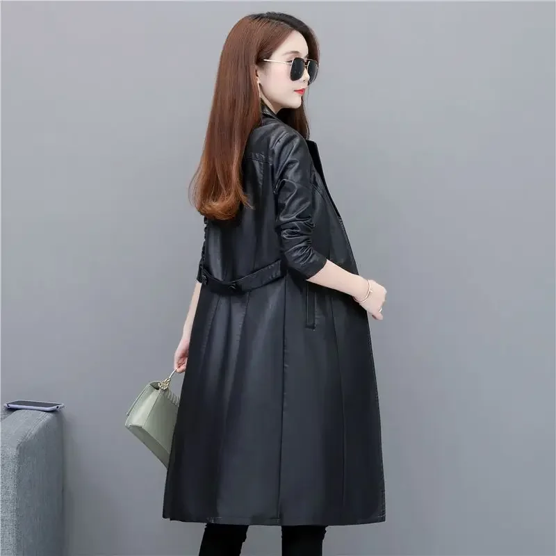 2023 Top Compound Lamsleer Lederen Jas Gratis Wassen Pu Vrouwen Kleding Trench Lange Faux Bontjas Streetwear Casaca Para Mujer