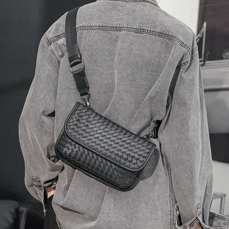Black Bag Women New Fashion PU Weaving Unisex Hasp SOFT Shoulder Bag Pures and Bags Crossbody Euro-America Style