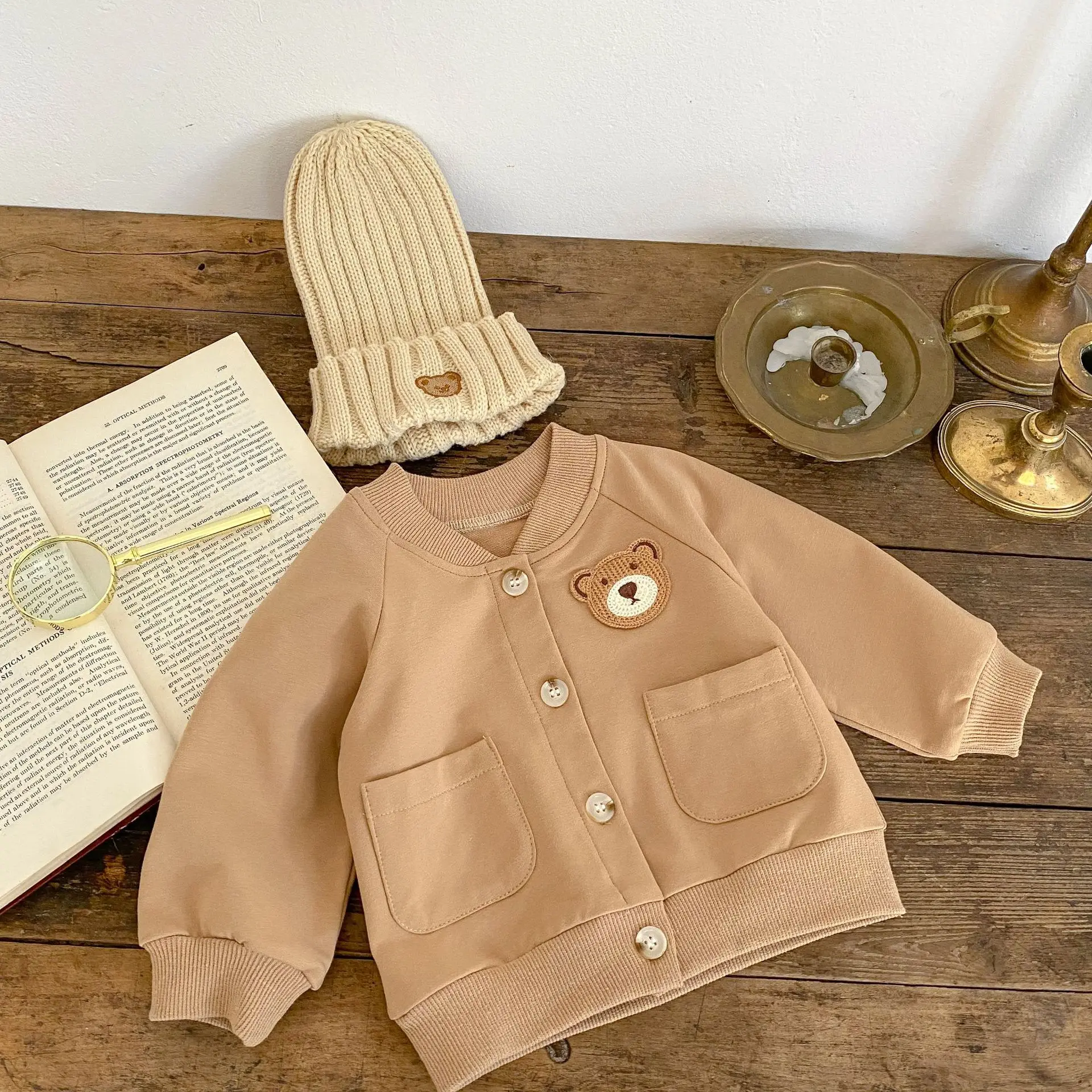 2024 Spring Autumn Newborn Baby Girls Romper Cotton Long Sleeve Infant Girls Bodysuit Pocket Bear Versatile Toddler Girls Coat