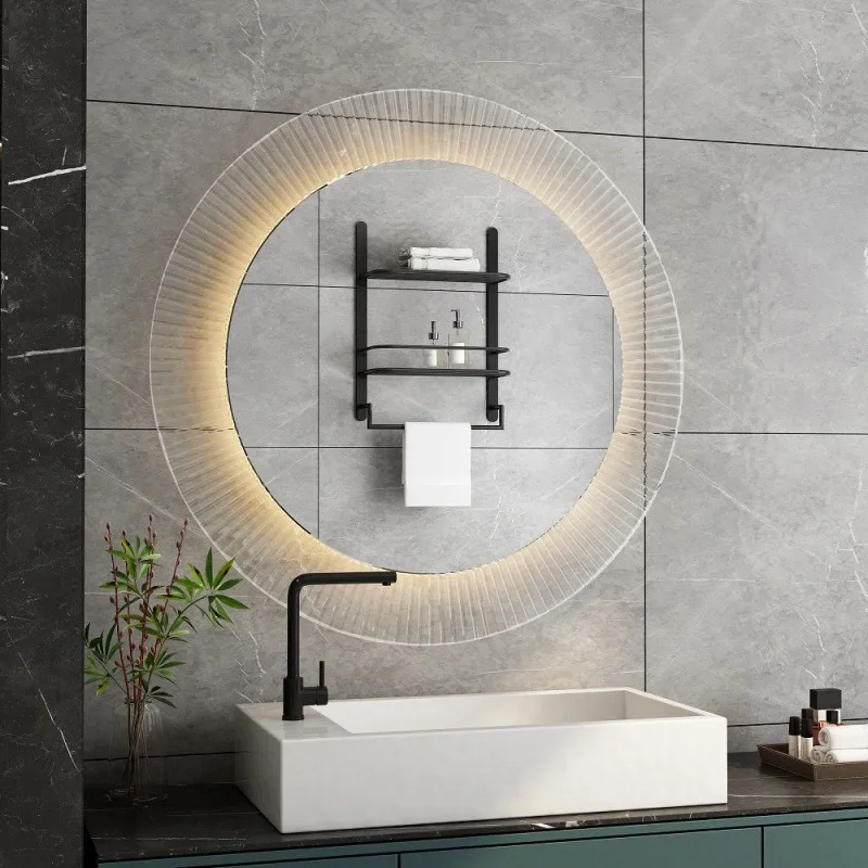 Nordic Wall Mounted LED Smart Mirror With Touch Screen For Bathroom Luxury Round Luminous Makeup Vanity Mirror With Defogger