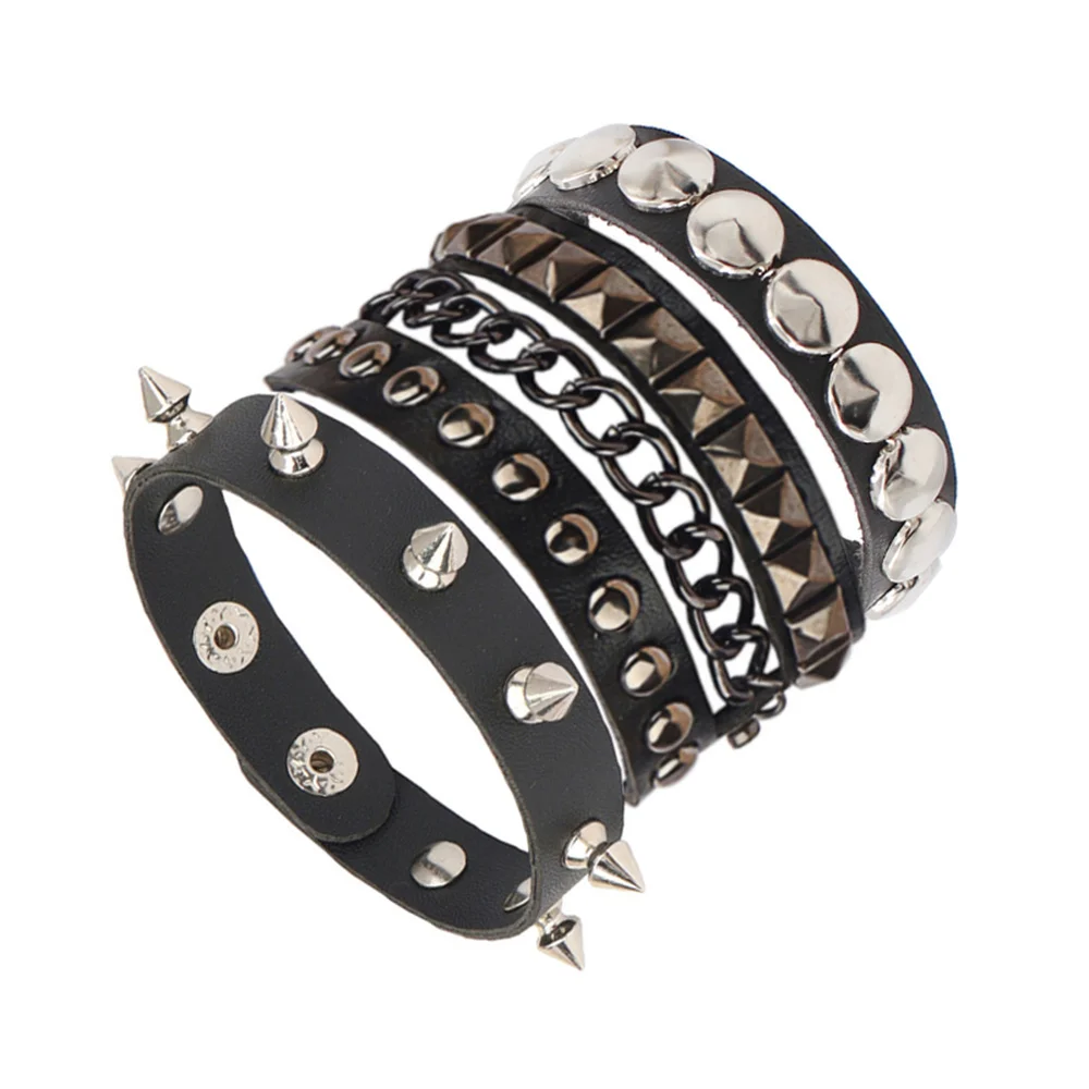 2023 New Punk Women Man Bracelet for Men Women Goth Leather Wristband with Metal Rivet Studded Bracelet Bangles for Party Gift