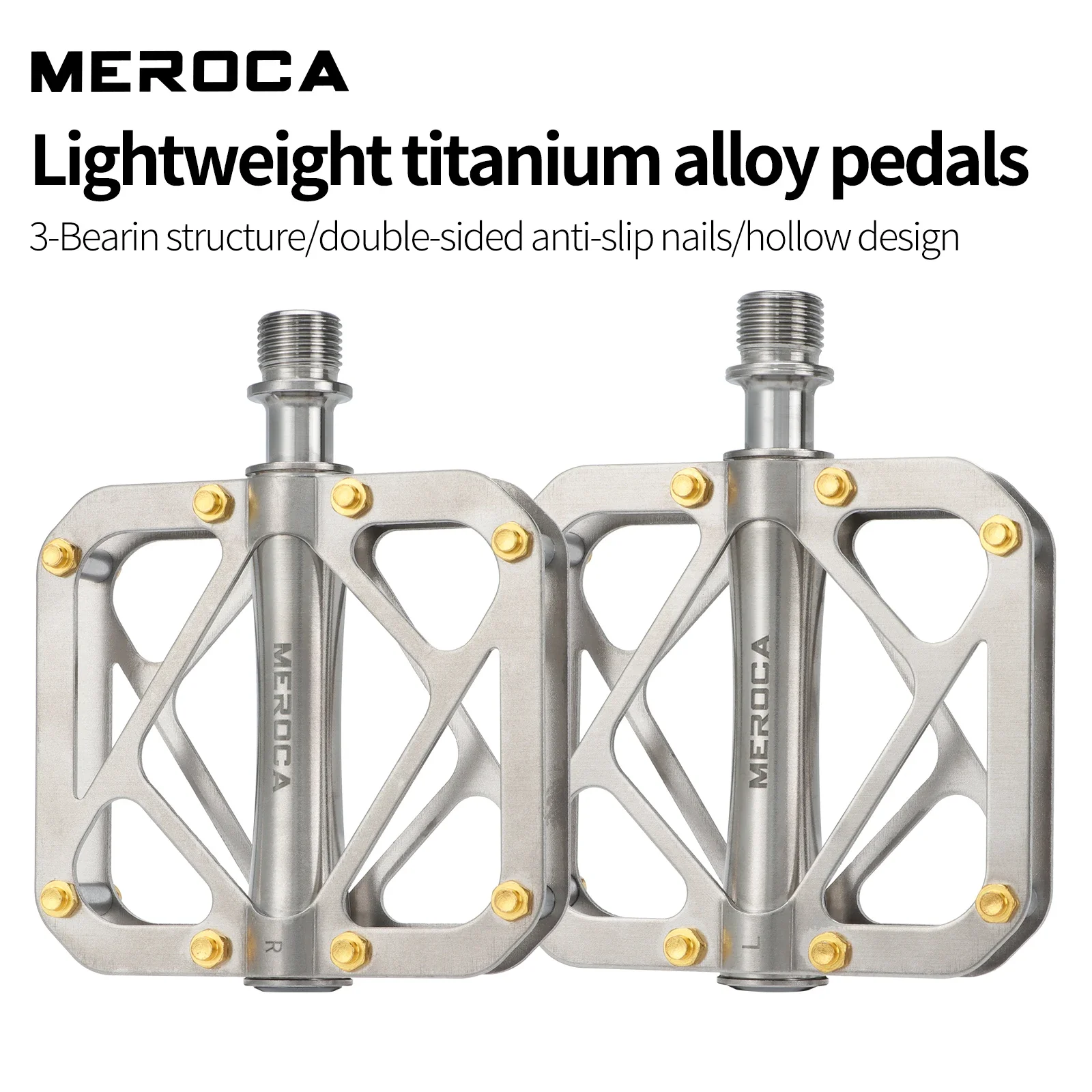 

MEROCA Titanium Alloy Pedals Anti-Slip Bicycle Pedals Ultra-Light 3 Bearing Mountain Bike Universal Mtb Pedal