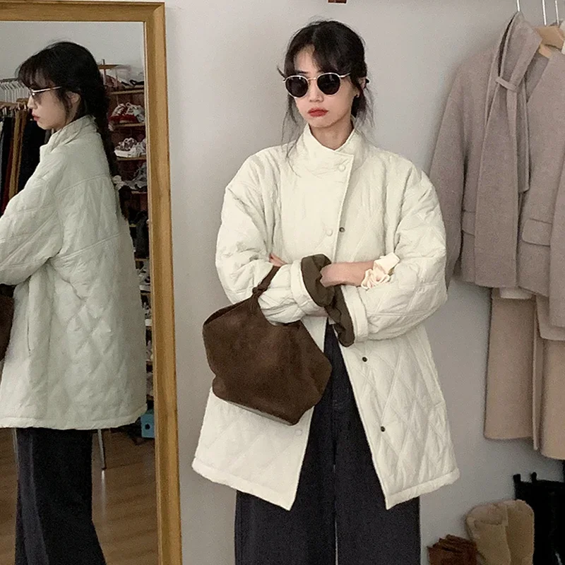 

2025 Autumn/Winter New Women's Down Cotton Jacket Loose Commuter Stand Collar Windproof Oversized Jacket