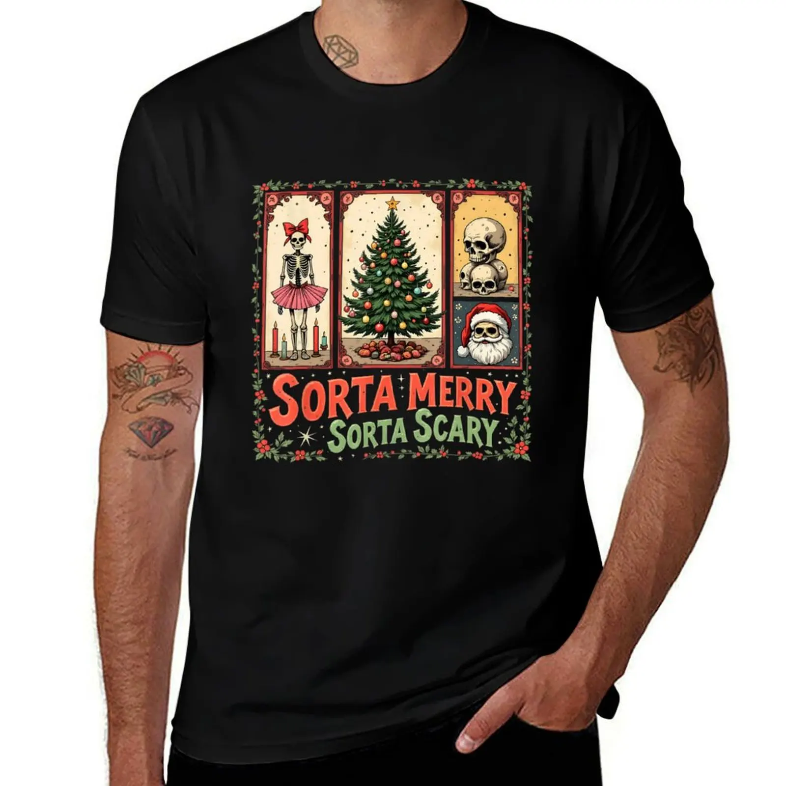 

Xmas Skeleton Sorta Merry Sorta Scary T-Shirt anime figures T-shirts man blue archive mens graphic t-shirts
