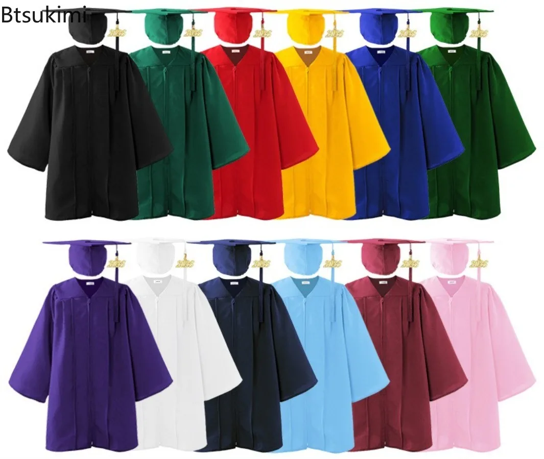 2026 Neue Kinder-Abschlussuniform mit Hut und Quaste, Reißverschluss, Grundschul-Abschlussrobe, Kinder-Abschlussfeier-Kleidung