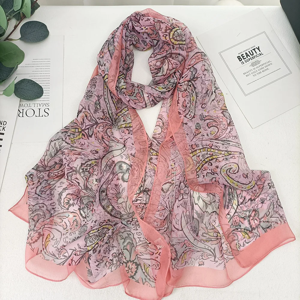 Cashew fleur femmes élégant mousseline Georgette foulard Bandana d'été plage crème solaire mince Hijab châle