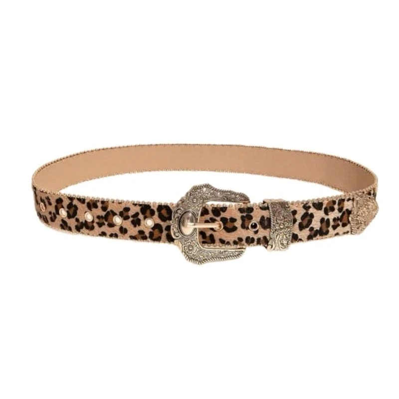 

652F Leopard Pattern Belt for Women Fashion Waist Belt 2000s Girl All Matching Belt for Teens Western Belt Vintage Waistband