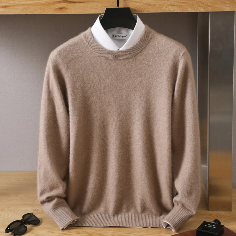 Suéter cálido de Cachemira de visón para hombre, ropa resistente al frío, cuello redondo, Color sólido, otoño e invierno, 100%