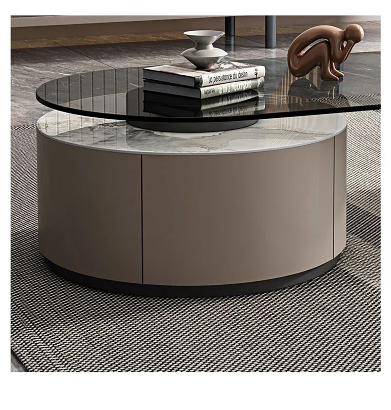Round coffee table tempered glass simple modern rock slab rotatable coffee table
