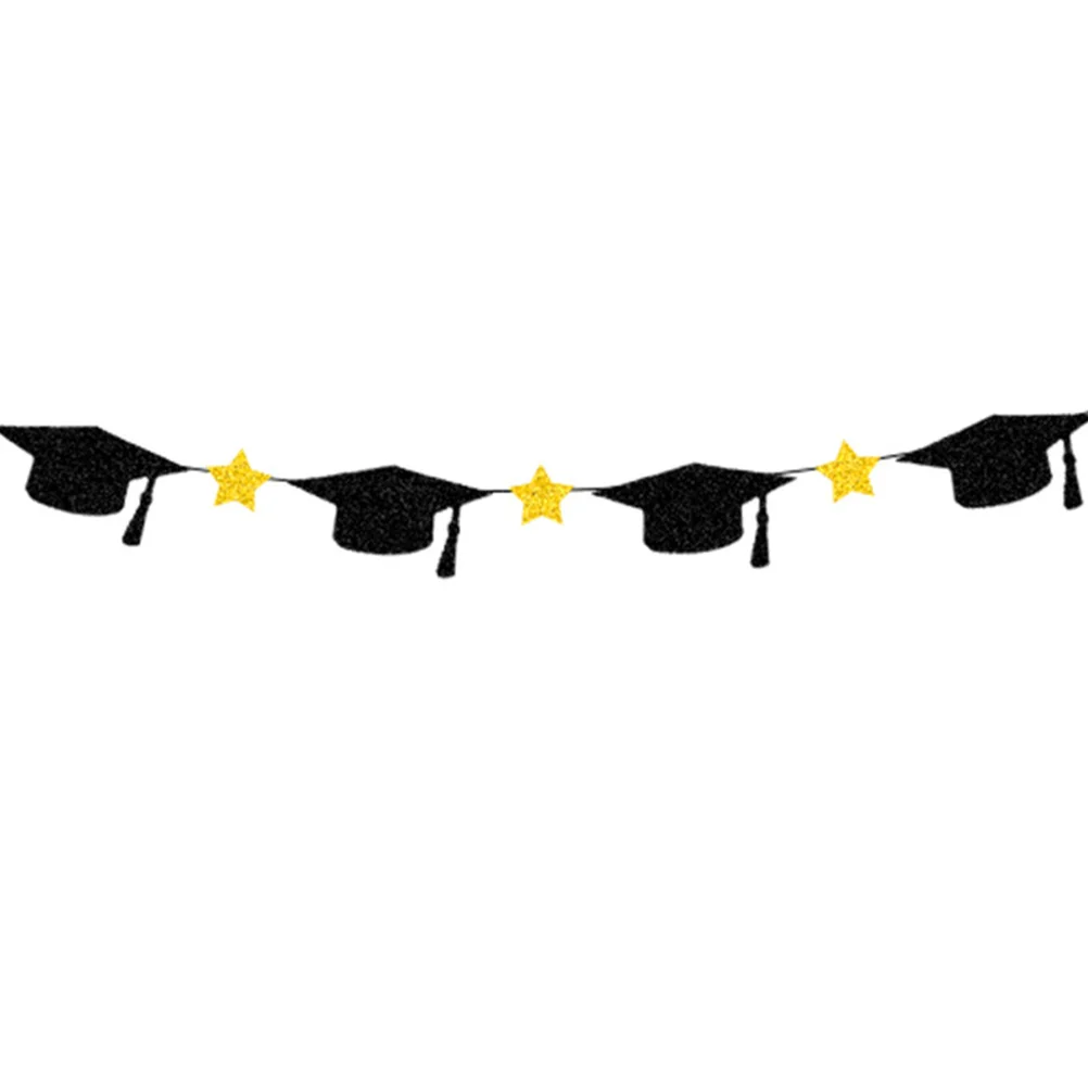 

Doctoral Hat Decoration Banner Graduation Party Pull Flag Hanging Paper Decor For Indoor Outdoor Celebration Events
