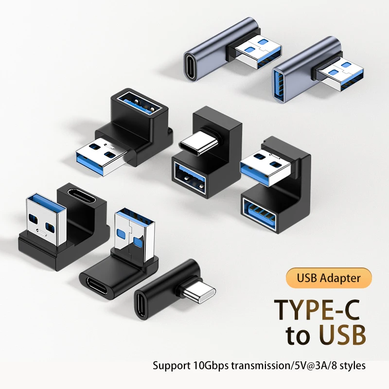 3A Type C Elbow USB 3.1 Charging Data Cable Adapter Converter for Android 90/180 Degree OTG Adapter Fast Charging 10Gbps