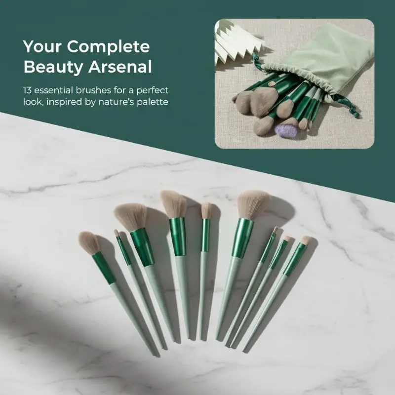 13Pcs Makeup Brush Set Vegan Cruelty Free Full Function Cosmetic Brushes With Portable Storage Bag for Beginners