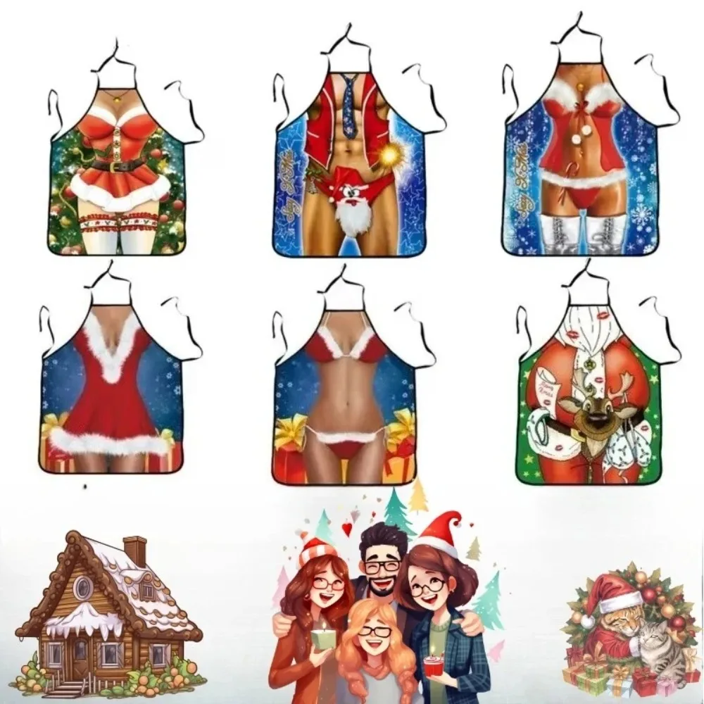 Christmas‑themed Printed Kitchen Apron, Stylish & Durable, Novelty Holiday Decoration, Apron for Cooking & Household Cleaning