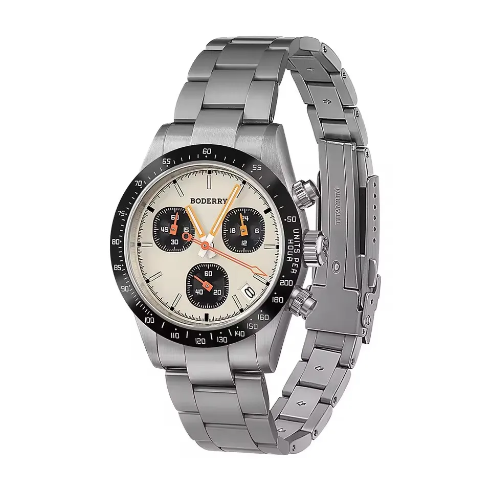 BODERRY ساعة كرونوغراف رجالية 40 مللي متر كوارتز ساعة اليد التيتانيوم حافظة وحزام 100 متر مقاوم للماء الياقوت مضيئة العسكرية VK68 Mov