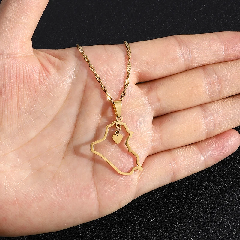 Mode Republik Irak Karte Anhänger Halskette Edelstahl Männer Frauen Herz Kreuz Karten Schmuck Geschenk – Detail 15