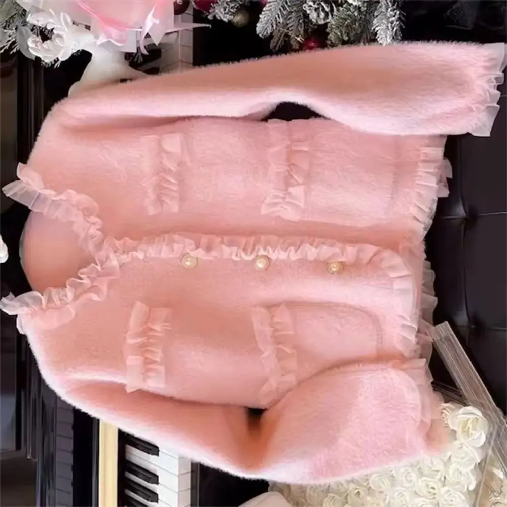 

Imitation Mink Velvet Jacket Autumn Winter New Women's Short Casual All-Match Spliced Lace Lace Knitted Cardigan Ladies Sweater