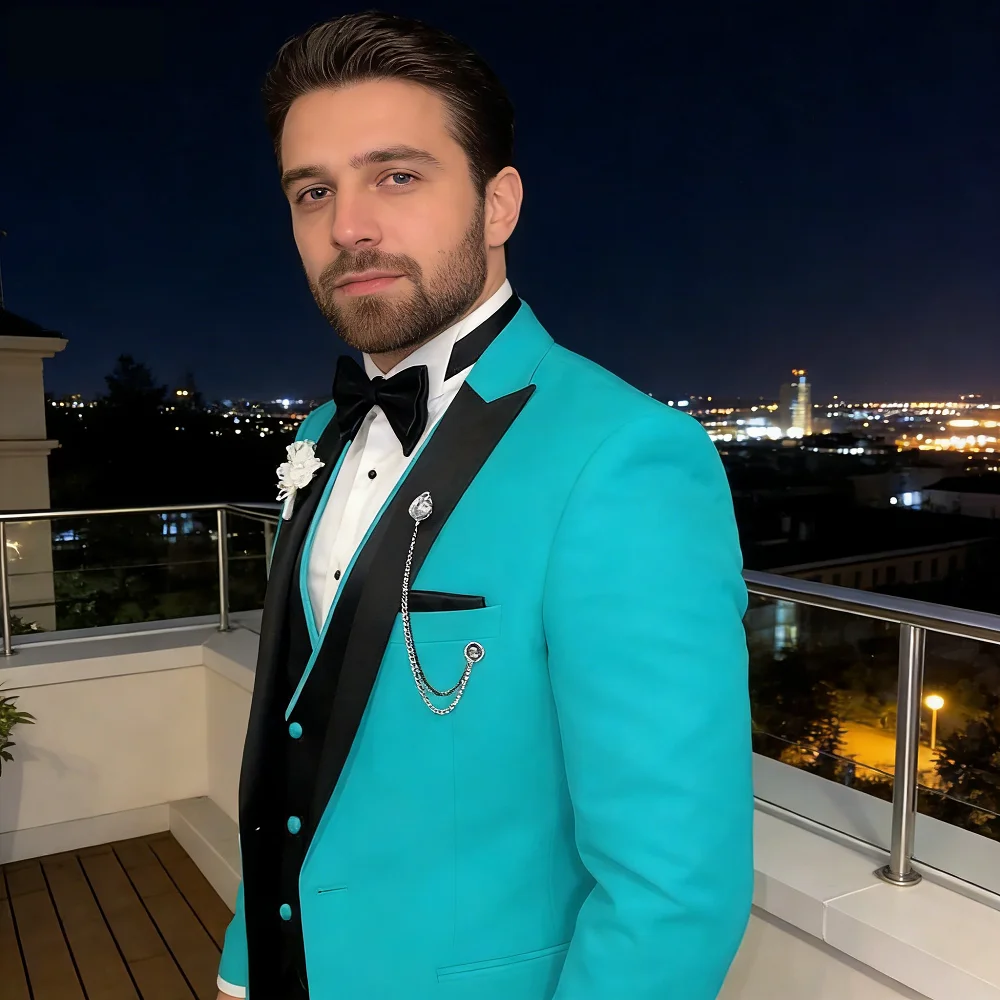 

3 Piece Wedding Suits for Men Peak Lapel Double Breasted Tuxedo Jacket Vest Pants Groom Business Fashion Party Set