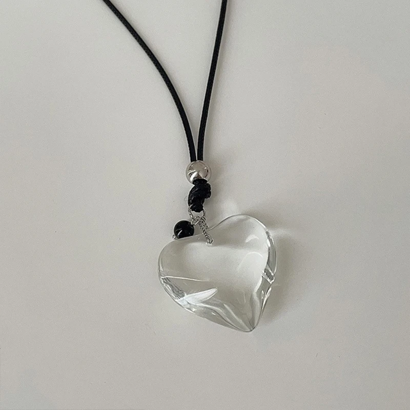 Heart Pendant Necklace with Ribbon Accessory for Women Styles Stylish Outfits