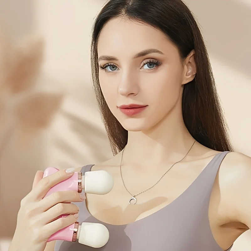 ปืนนวดไฟฟ้าแบบสองหัวขนาดเล็กไร้สาย สำหรับผ่อนคลายกล้ามเนื้อ นวดหน้า ขา หน้าท้อง พร้อมระบบทำความร้อนและการสั่นสะเทือน