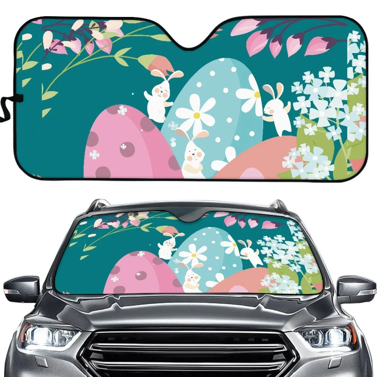 Easter Egg Bunny Fold-up Windshield Sun Shades Funny Car Aaccessories Front Windscreen Shade Universal  Sedan UV Ray Reflector