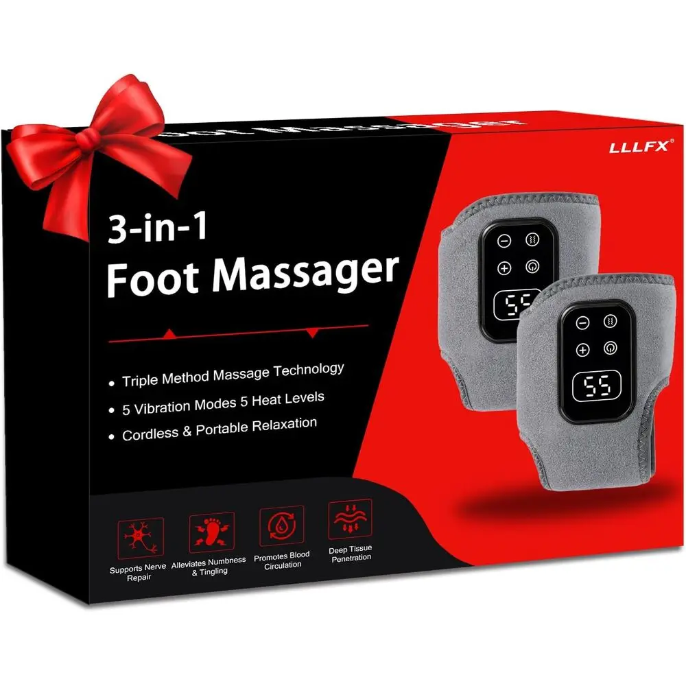 

3-in-1 Foot and Ankle Massager - 3 Vibration Modes and 5 Heating Levels for Daily Relief, Wireless and Portable
