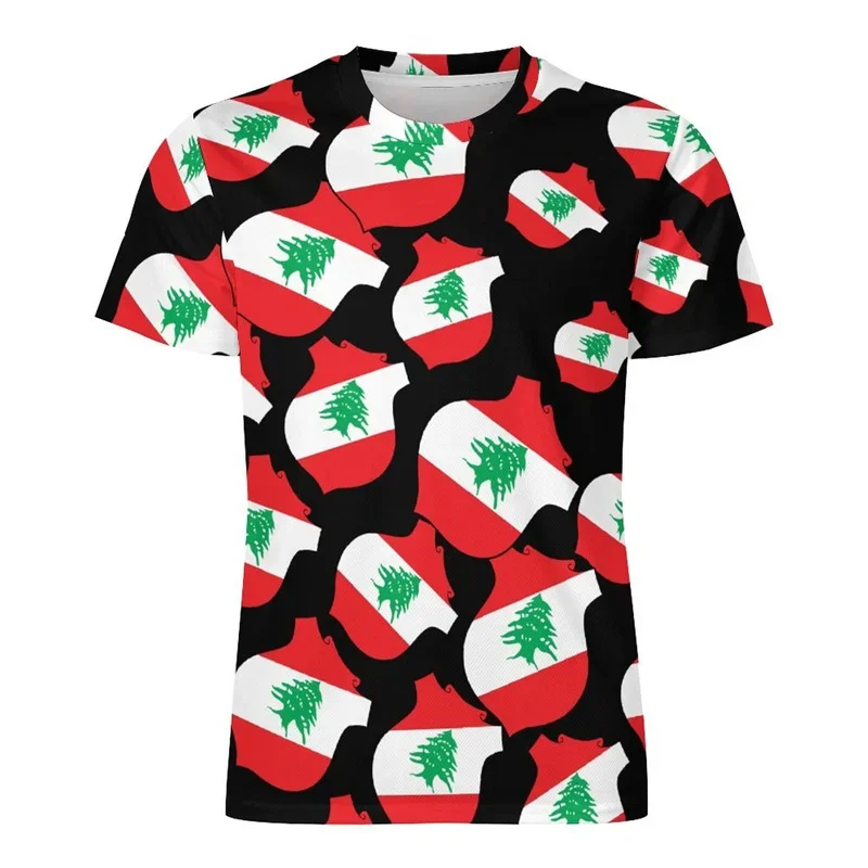 3D Print Lebanon Flag T Shirt For Men Women National Emblem Pattern T-Shirts Casual Fashion Short Sleeve O-Neck Street Loose Tee