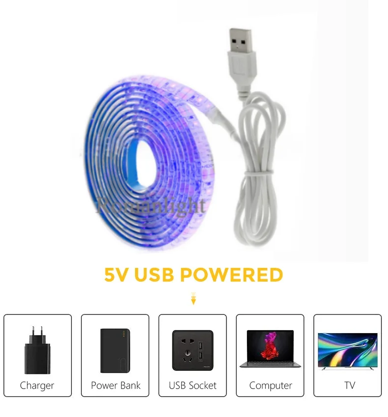 Fita LED USB de 5V com interruptor Decoração Fita à prova de água para retroiluminação doméstica 1M 2M 3M 5M Fita