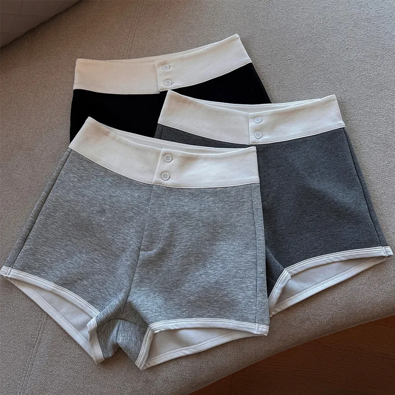 

Women Casual Button Shorts Summer Contrast Color Skinny A Line Slim Casual Hot Girl Straight Shorts Yoga Sports Thin Mini Shorts